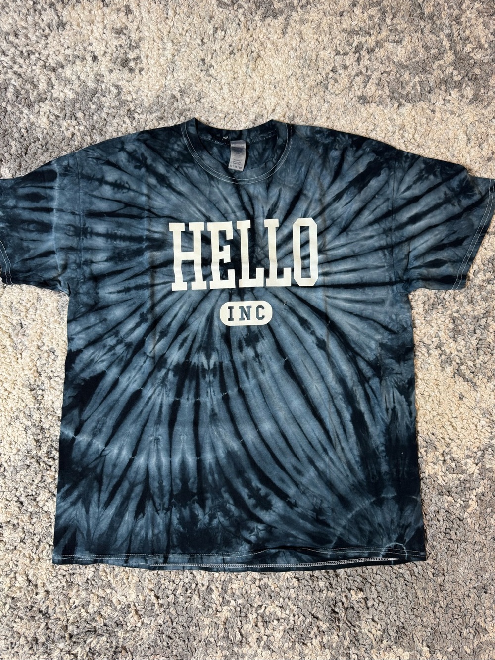 Men’s HELLO INC Black Tie-Dye Graphic Tee, Short Sleeve Tshirt, XL